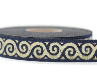 16 mm Blue Jacquard ribbons (0.62 inches, Elegance Jacquard trim, Sewing, Jacquard ribbons, Trim, woven ribbons, dog collars, 16061