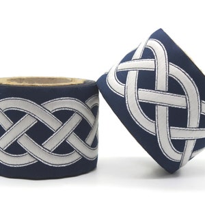 68 mm Royal Blue - Silver Drapery Trim (2.67 inc), Drapery installers, Curtain Trim Border, Jacquard Ribbon Trim Tape 177 V6