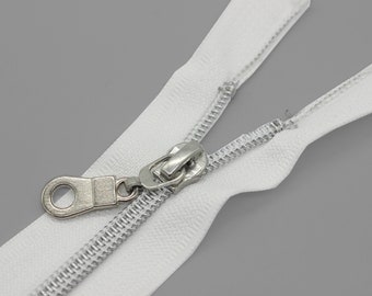 Jassen zilveren tanden metalen witte ritsen, open onderkant, 120 cm (47 inch) ritssluiting, jasrits, jurkrits, jasrits, vestrits