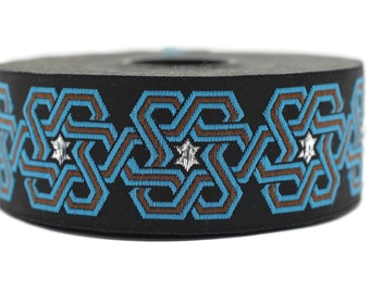 35 mm Stars motive Blue jacquard Ribbons (1.37 inches), ribbon trim,  jacquard trim, craft supplies, trim for costume, ribbon, 35974