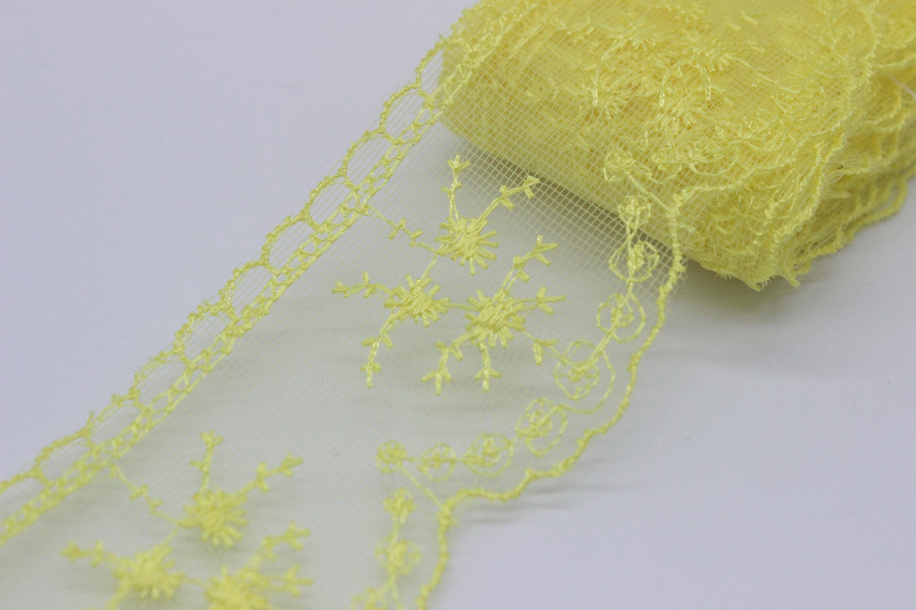 60 Mm Yellow Organza Lace Trim, Embroidered Lace, 2.35