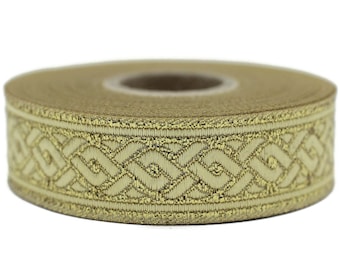 22 mm metallic goud Keltische knoop jacquard linten in 0,86", spiraalvormige stijl geweven trim, kostuumversieringen, Ierse Home Decor 22069