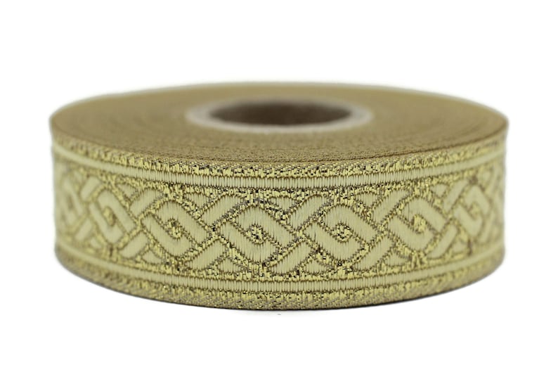 Celtic Rope Ribbon 22 Mm Metallic Gold Celtic Knot Jacquard Ribbons in 0.86