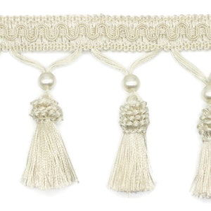 115 mm Cream Tassel Fringe Trim, 4.52 inches Gimp Header, lampshade trim by the yard, Fringe for Drapery, Tassel trim, Curtain Trim Rosa07