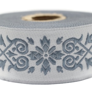 35 mm Blue Victorian Jade Jacquard Ribbon 1.37 (inch) | Embroidered Bordure | Fabric Tapestry for Embellishment Craft Home Decor | 35271