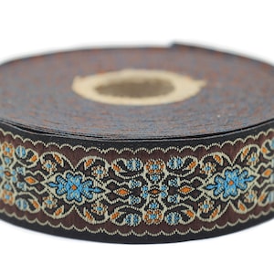 25 mm Blue&Brown Jacquard ribbon (0.98 inches), Decorative Craft Ribbon, Sewing, Jacquard ribbons, Trim, woven ribbons, collar supply, 25939