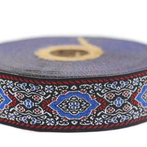 25 mm Blue Medieval Motive Woven Border (0.98 inches), jacquard ribbon, Embroidered ribbon, Sewing trim, Scroll Jacquard trim, 25589