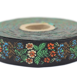 22 mm Green Floral Embroidered ribbon (0.86 inches), Vintage Jacquard, Floral ribbon, Sewing trim, Jacquard trim, Jacquard ribbon, 22097