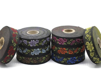 25 mm Floral Jacquard trim (0.98 inches), vintage Ribbon, Decorative Craft Ribbon, Floral Jacquard Ribbon, towel trim, 25096