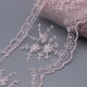 60 mm pale pink Organza Lace trim, embroidered lace, 2.35 inches lace trim, Headband Garter, Floral Tulle Lace Trim, for gaments, TRM60