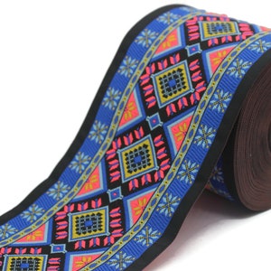 100 mm Blue Geometric Motif Ribbon (3.93 inches),  Vintage Jacquard, Sewing Trim, Huge Trim, Large ribbon, Jacquard trim, 100996