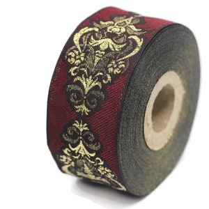 35 mm Red Authentic Jacquard Ribbons (1.37 inches) Sewing Crafts, ribbon trim,  jacquard trim, craft supplies, sewing trim, 35918