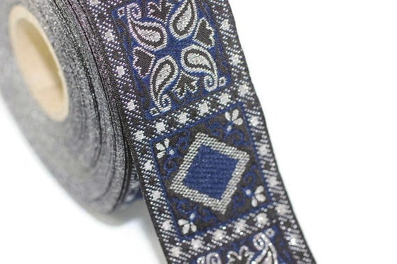 Trim 0.98 inches Sewing Decorative Craft Ribbon 25953 vintage Ribbon 25 mm BrownLight Blue Snowy Jacquard trim Jacquard ribbon