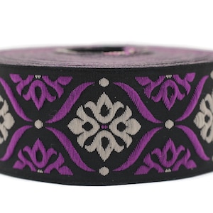 35 mm Cream/Lilac Mediterranean Ribbon (1.37 inches), Jacquard ribbon,  jacquard trim, fabric wide trims, craft supplies, trim, 35973