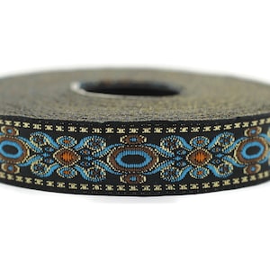 16 mm Blue Jacquard trims 0.62 inches,  medieval embroidered trim, medieval ribbon, woven ribbon, woven jacquard sewing trim 16912