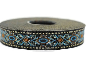 16 mm Blue Jacquard trims 0.62 inches,  medieval embroidered trim, medieval ribbon, woven ribbon, woven jacquard sewing trim 16912