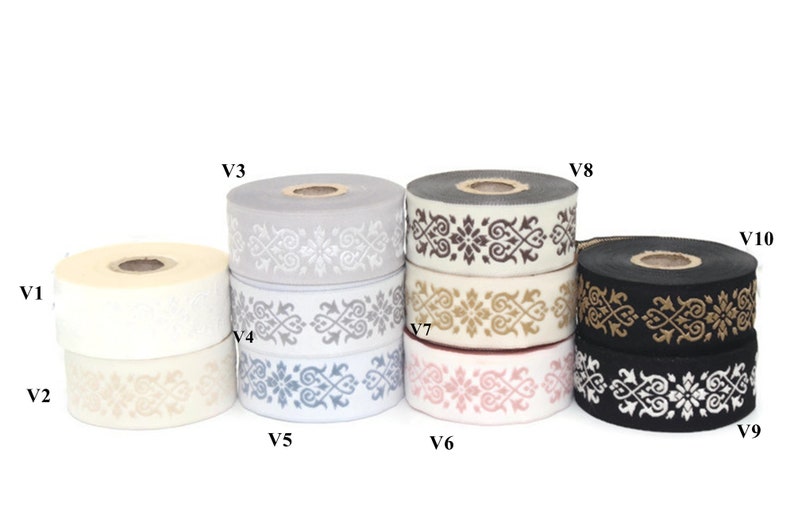 20271 inch 20mm Beige Victorian Jade Jacquard Ribbon 0.78 | Embroidered Bordure Fabric Tapestry for Embellishment Craft Home Decor