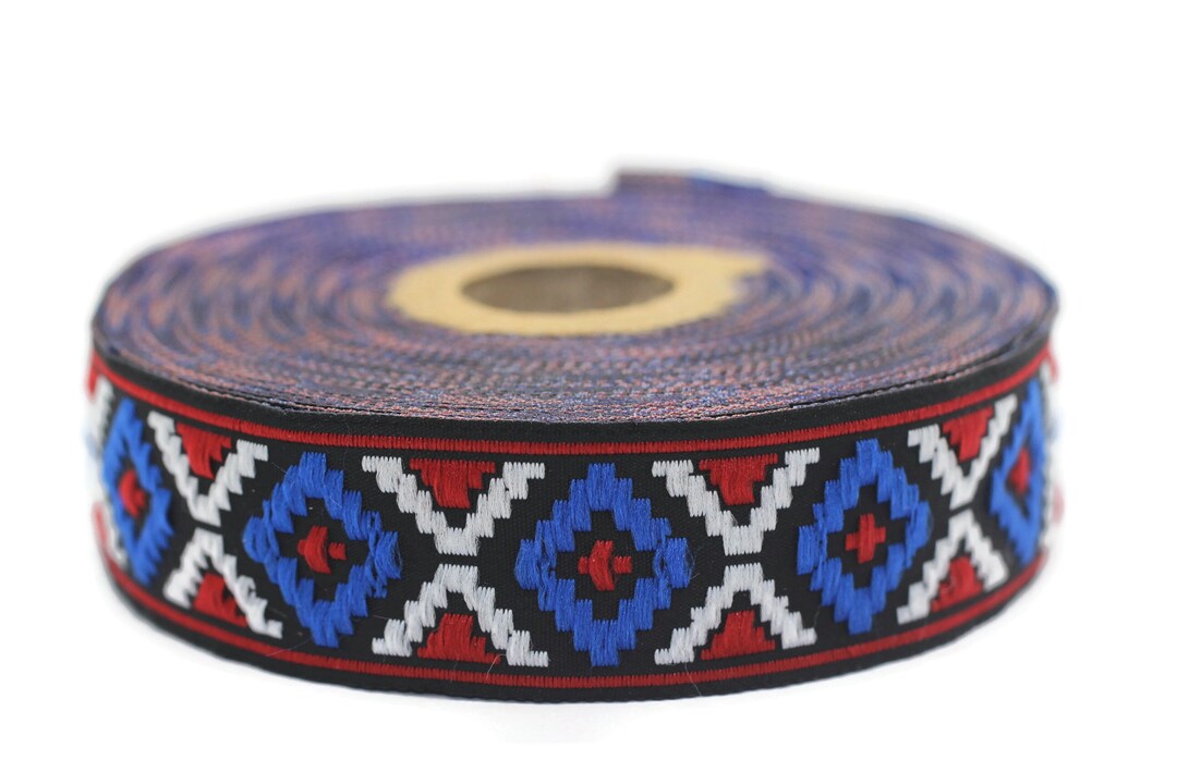 25 Mm Blue Red Geometric Diamond Jacquard Trim (0.98 Inches ...