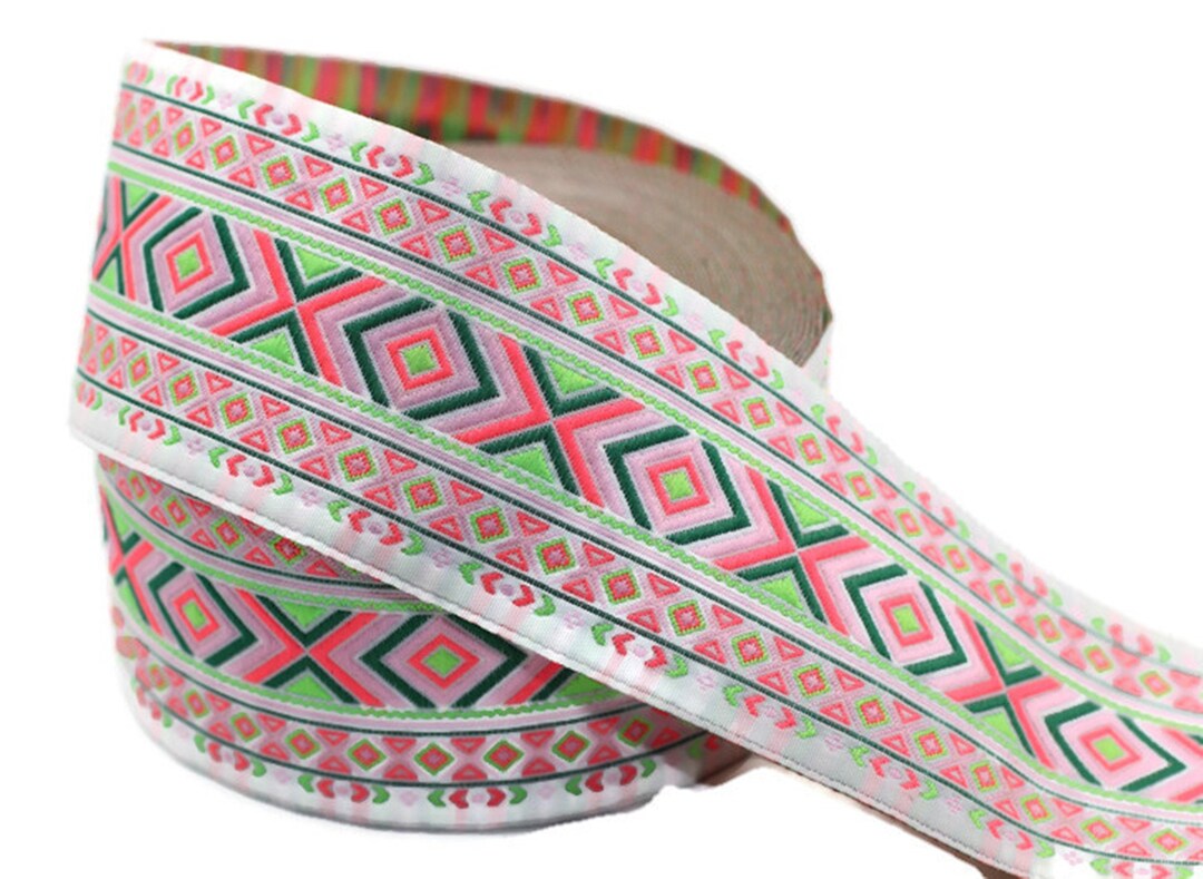 100 Mm Light Green African Motif Ribbon (3.93 Inches, Vintage Jacquard ...