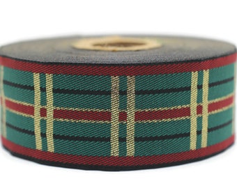 35 mm Green& Red square jacquard ribbons, 1.37 inches, embroidered trim, jacquards, Square Band, Ribbon by the yard, jacquard trim 35136