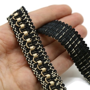 20 mm Scroll Trim Black/Gold, 0.78 inc, Scroll Gimp braid trim, By The Yard trim, Drapery trim, Upholstery trim, Gimp trim, Curtain Trim