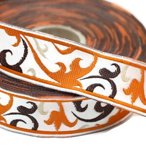 22 mm Orange Jacquard Trims 0.86 inches, Spring Style Jacquard trim, Jacquard ribbons, Spring Embroidered ribbons, Home Decor supply