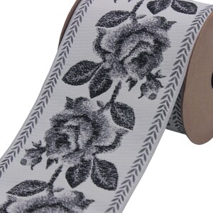 3.93" Embroidery Curtain Trim, Black Rose Jacquard Ribbon for Curtains, Drapery Banding, Drapery Trim Tape, Woven Border 211 V4