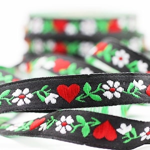 12 mm Black&White Heart Jacquard ribbons (0.47 inches), decorative trim, Floral Ribbon, Sewing trim - woven trim - embroidered ribbon