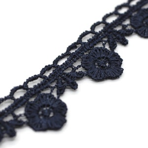 8.74 Yards Dark Blue Floral Bridal Guipure Lace Trim | 0.87 Inches Wide Lace Trim | Bridal Lace | French Guipure | Guipure Lace Fabric TRM22