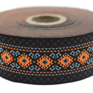 35 mm Blau & Orange Mosaik Motiv Jacquard Band (1,37 Zoll), Vintage Jacquard, Nähen Borte, Großes Band, Jacquard Band, 35997
