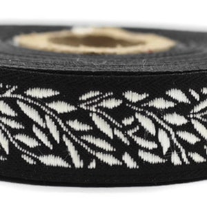 20mm Silver-Black Leaf Tendril 0.78 (inch) | Jacquard Trim | Leaf Tendril Ribbon | Jacquard Ribbon | Sewing Trim | 20mm Wide | 20270
