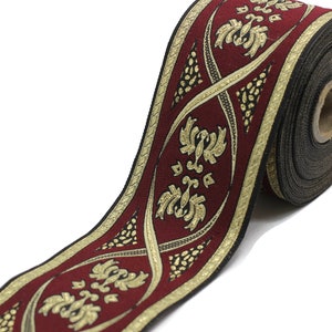 Guarnição Jacquard Real em Ouro Vermelho 70 mm (2,75 polegadas) - Fita Vintage - Costura de Fita Artesanal Decorativa, Fita Jacquard - Guarnição, 70055