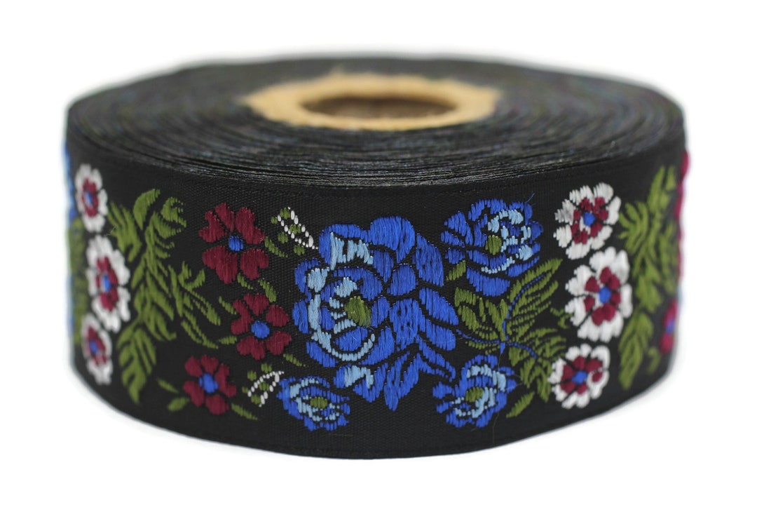 35 Mm Blue Floral Embroidered Ribbon (1.37 Inches, Trim for Sewing ...