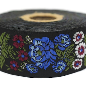 35 mm Blue Floral Embroidered ribbon (1.37 inches, Trim for sewing, Floral ribbon, Sewing trim, Jacquard trim, Jacquard ribbon, 35097