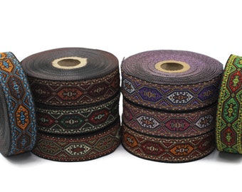 25 mm Anatolian Kilim Jacquard Ribbons (0.98 inches), Upholstery Fabric, Woven Trim, Drapery Curtain Making Border 25588