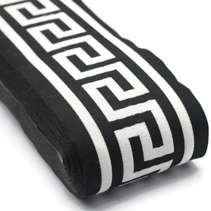 16.4 Yrd 100mm White&Black Greek Key Ribbons (3.93 inc, Meander Jacquard Trim, Drapery Trim Tape, Curtain Making Upholstery Fabric 197 V9
