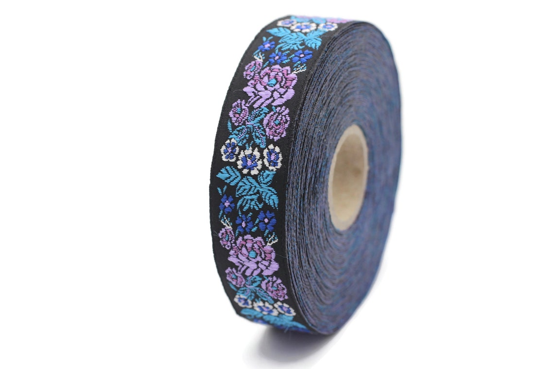 22mm Blue/black Floral Embroidered Ribbon 0.86 Inches - Etsy