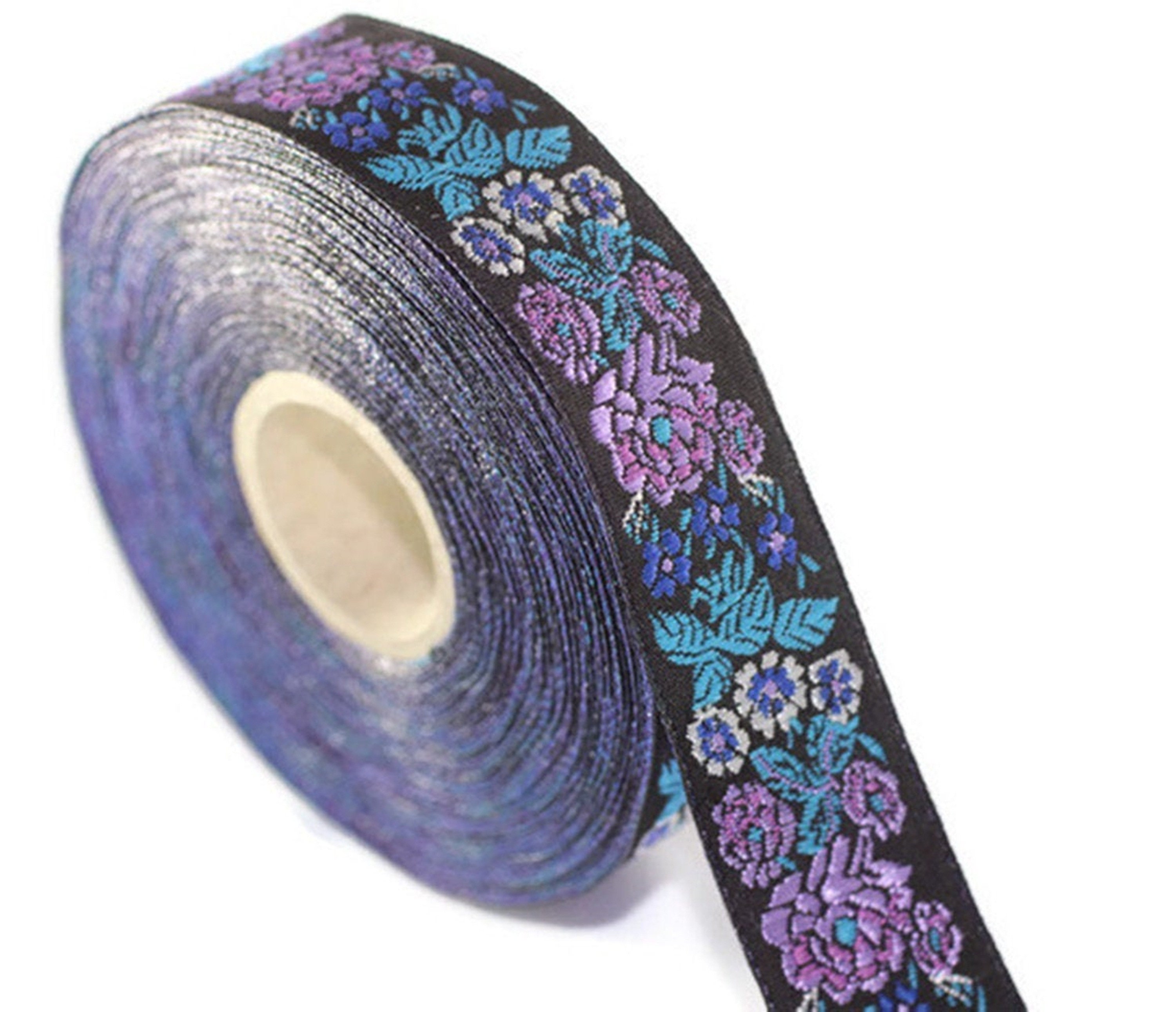 22mm Blue/black Floral Embroidered Ribbon 0.86 Inches Etsy Ireland