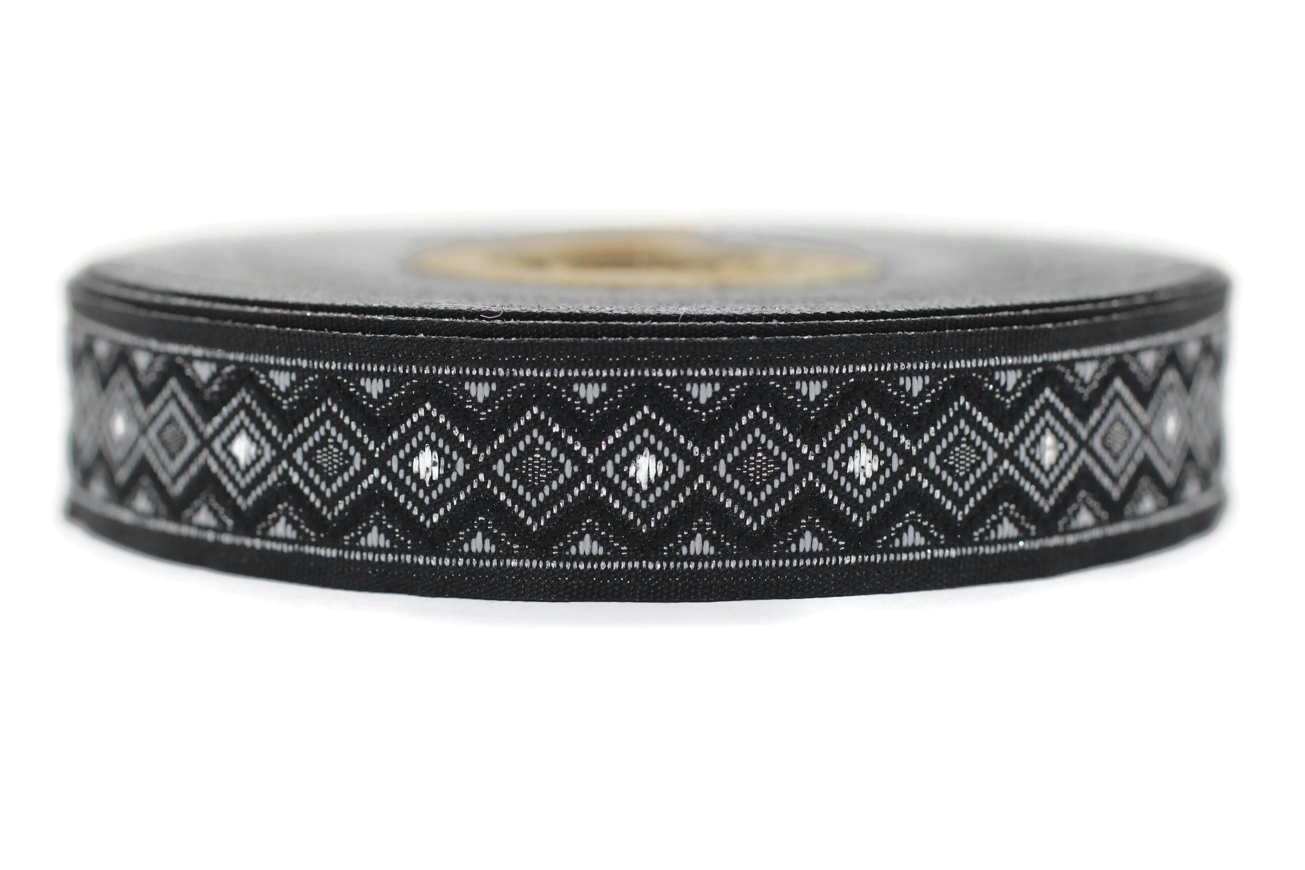 Triangle Shape Ribbons 15 Mm Black&silver Triangle Motive Jacquard Ribbon, (0.59 Inches ...