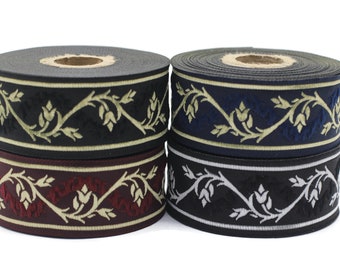 35 mm Tulips embroidered jacquard Ribbons (1.37 inches), Jacquard trim, craft supplies, collar supply, sewing trim, 35094