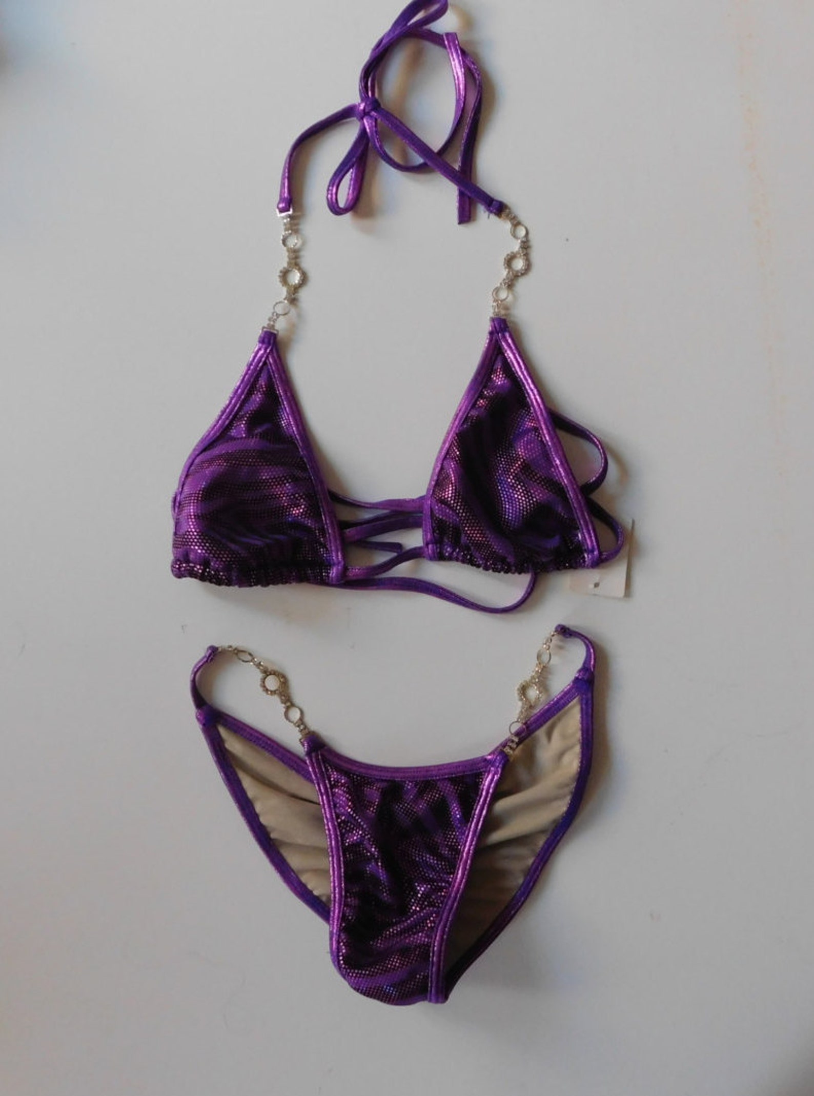 Metallic Purple Shimmer Bikini with Crystal connectors and Etsy