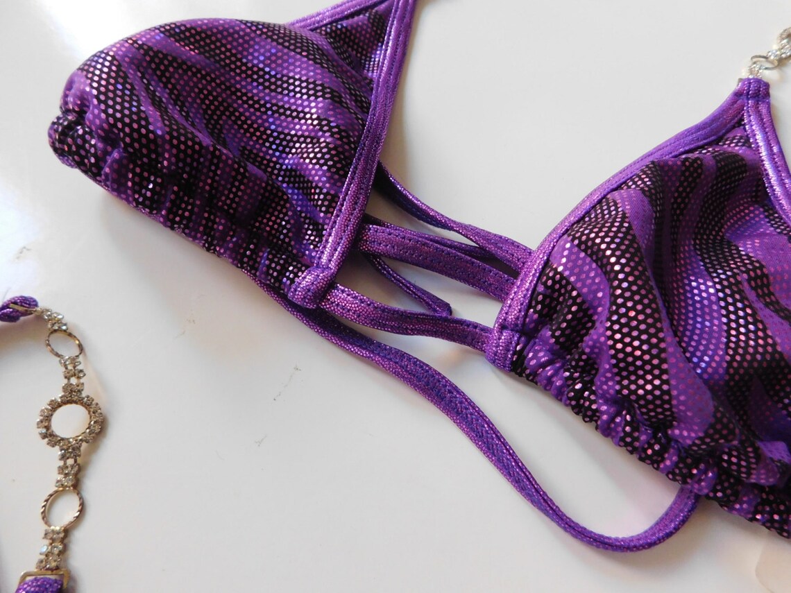 Metallic Purple Shimmer Bikini with Crystal connectors and Etsy