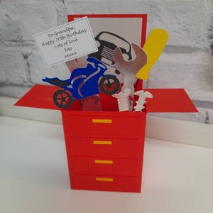 Handmade Personalised Pop Up Box Card Toolbox Motorbike Birthday Fathers Day Dad Male 30th 40th 50th 60th 70th 80th 90th 100th Retirement