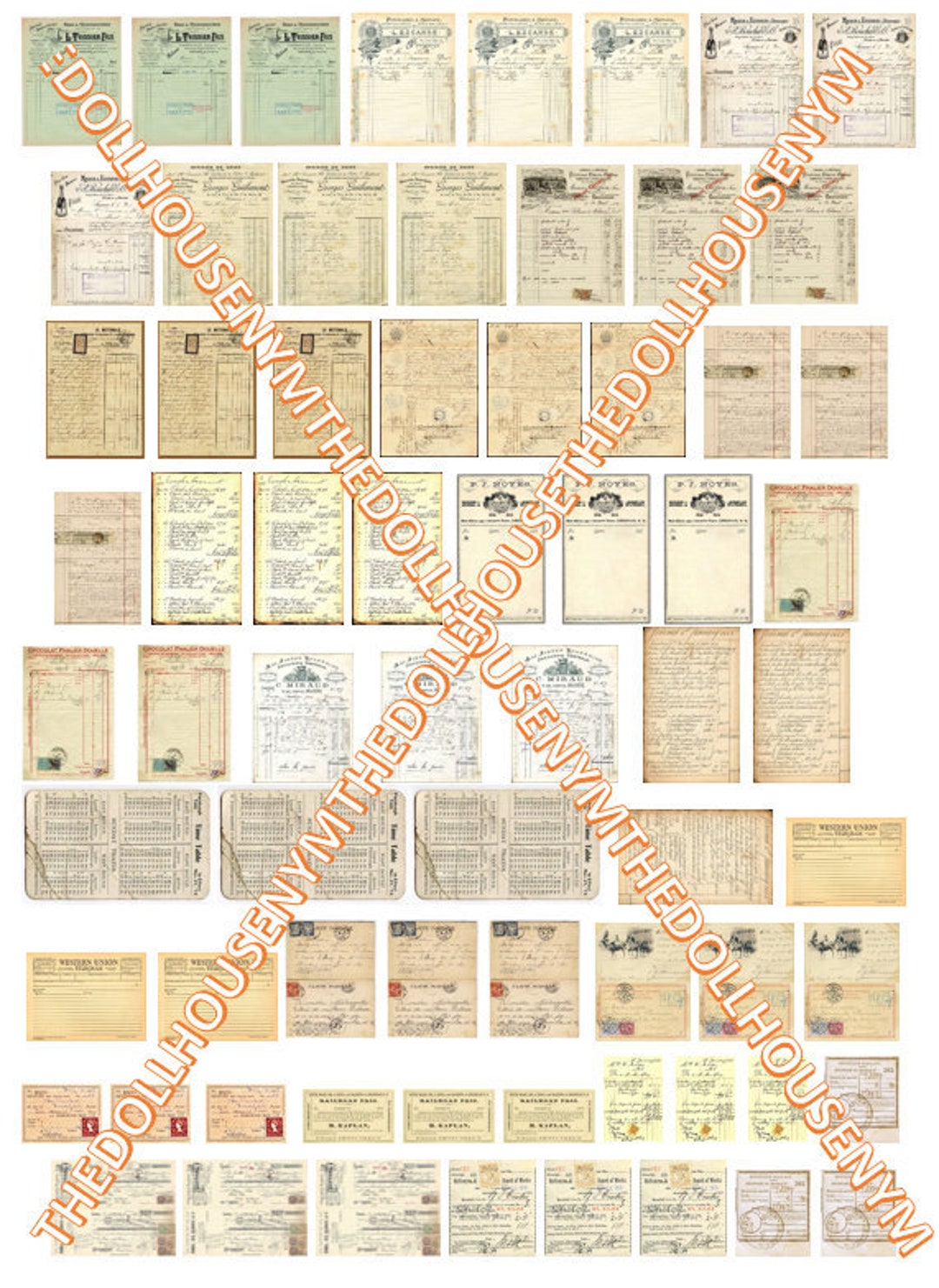 Miniature 1:12, Collage of Images, Set of Vintage Documents to Decorate ...
