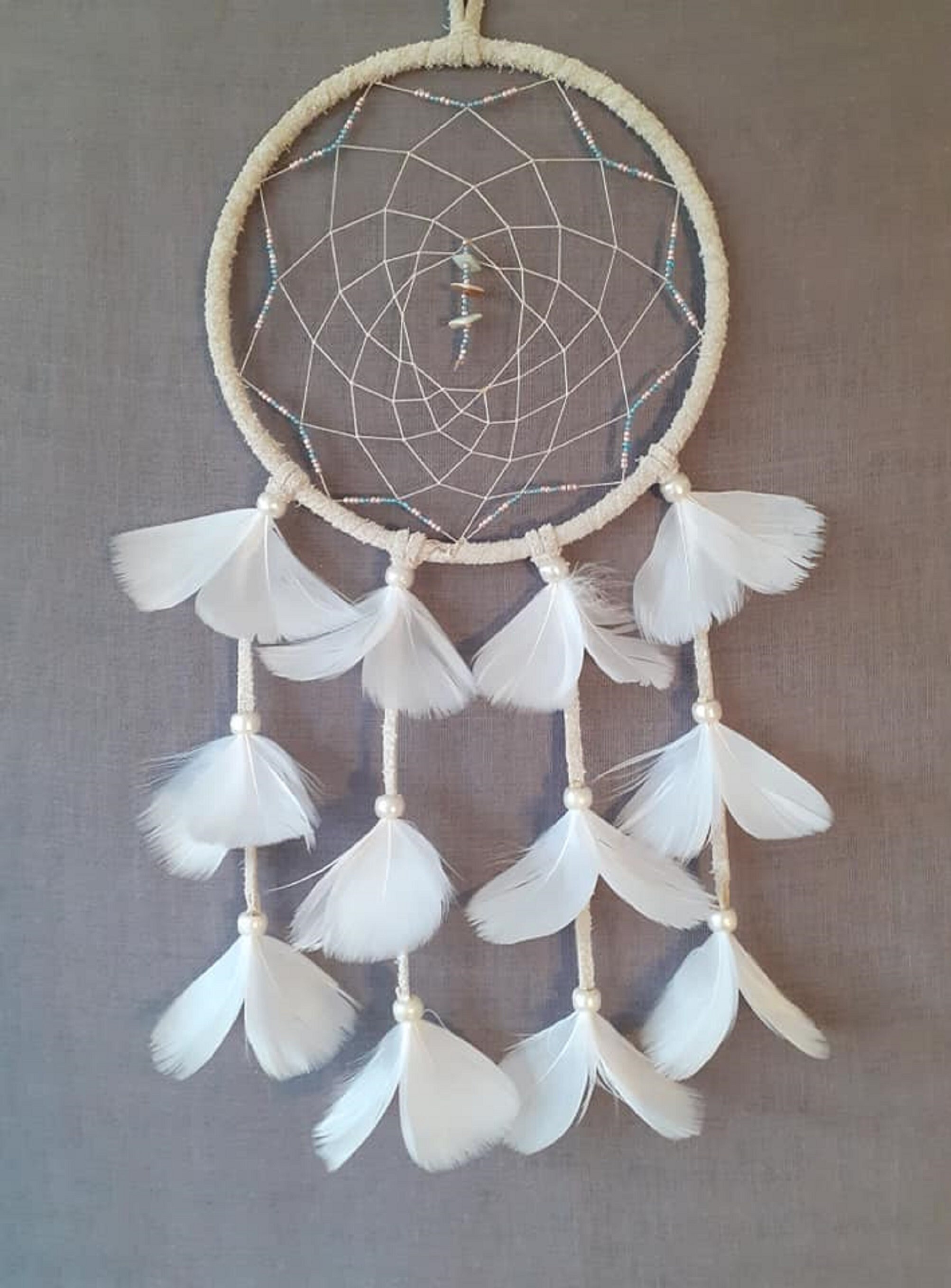 Shell-White Wildleder Dreamcatcher w / erröten rosa & blau | Etsy