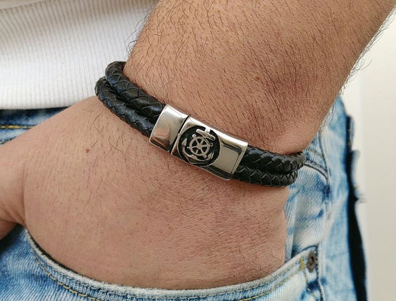 Mens Bracelet Mens Celtic Bracelet Irish Leather Bracelet Mens