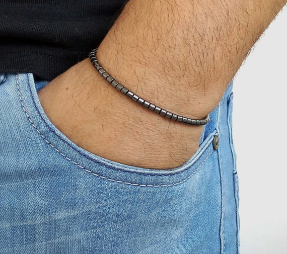 BRACELET HOMME ELASTIQUE BLEU-HEMATITE - HOMMES/Bracelets Hommes