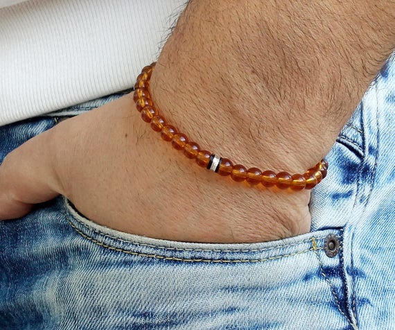 Mens Arizona Turquoise Baltic Amber Mala Bracelet | औं 5th Element Yog