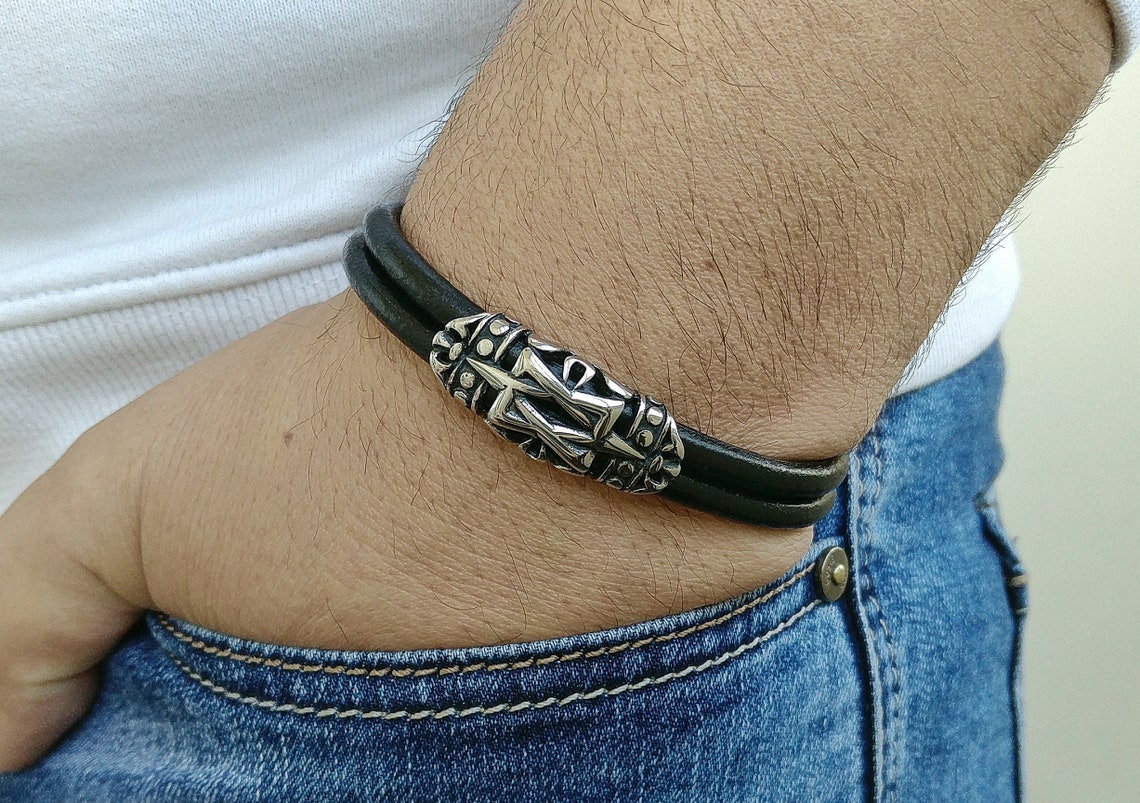 MENS BRACELET Men's Celtic Bracelet Irish Leather Bracelet Etsy