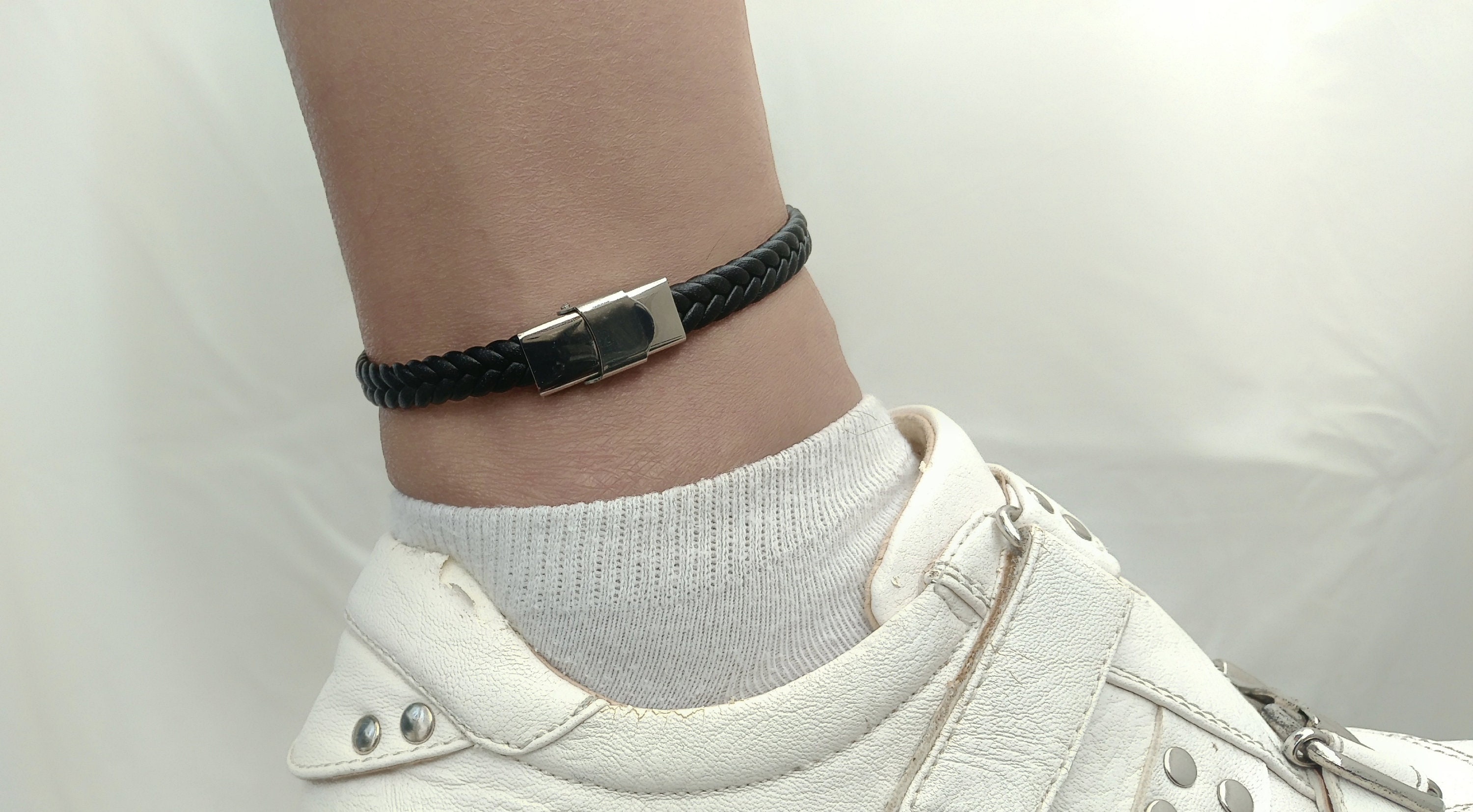 Black Mens Bracelet Anklet Mens Leather Bracelet Ankle men Etsy